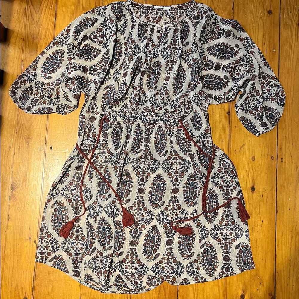 Anthropologie Floreat Sheer Peasant Paisley Chiffon Dress Size M